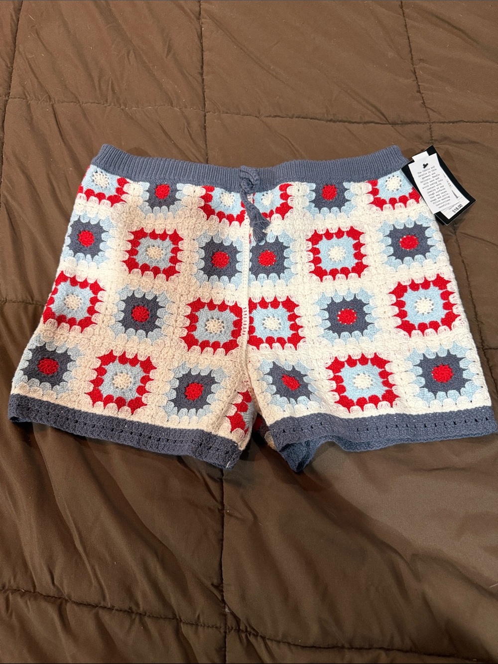 art class Crochet Square-Print Shorts in White, Red & Blue-Gray